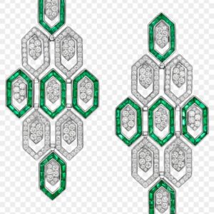 Serpenti 18 kt white gold set With Pavé Emeralds earrings