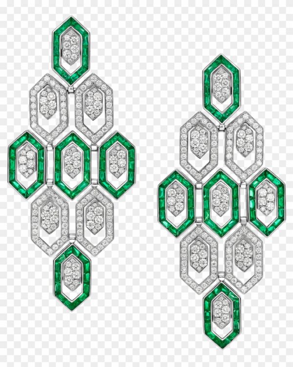 Serpenti 18 kt white gold set With Pavé Emeralds earrings